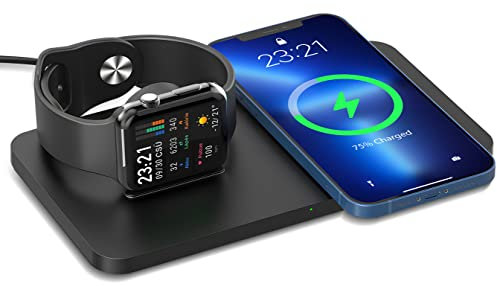 ANSTA Ladegerät, kabelloses Ladegerät, 2-in-1-Ladegerät, Induktion, Ladestation, kompatibel mit Galaxy S22/S21/S20/Note 20/10, iPhone 14/14 Plus/13/12 Pro/12/11