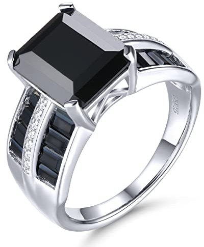 LP LOHASPIE Natürliche Schwarze Spinell Ringe für Frauen Mädchen S925 Sterling Silber Edelstein Birthstone Versprechen Ring Rhodium überzogene CZ Frauen Feiner Schmuck (Schwarz, L 1/2)