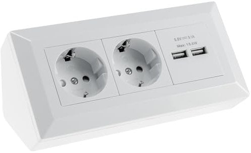 Bloque de enchufes de 2 vías + 2x USB, blanco 250V~/ 16A