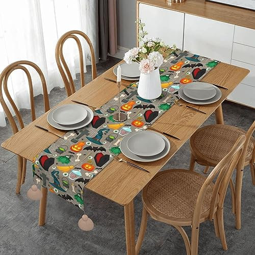 Tischläufer mit Quaste, hitzebeständig, waschbar, rutschfest, Frosch-Augäpfel, Grabkreuz, Tischdecke, Küche, Esstisch, Dekoration für Zuhause, Urlaub, Hochzeit, Party