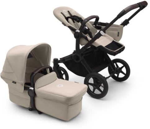 Bugaboo Donkey 5 Mono, Convertible Into Side by Side Double Stroller, Improved Design, Reversible Seat, One Hand Steering and Side Basket, Desert Taupe