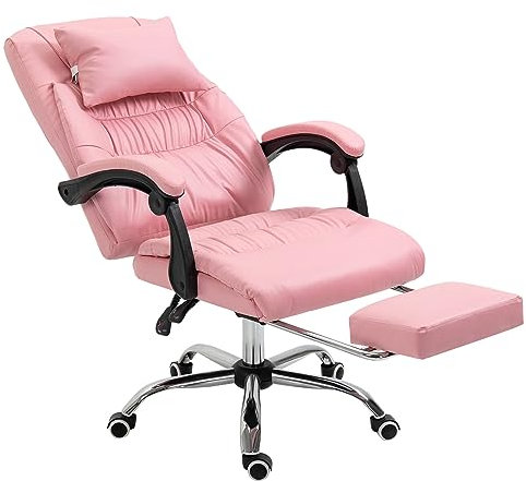 Panana Office Chair Desk Executive Swivel Recliner Chair Adjust Seat Height Padded Arms Gaming Chair (Pink, with Footrest)