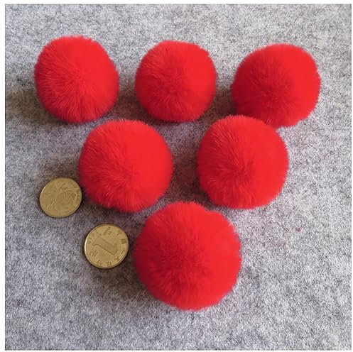 Egurs Kunstfell Pompon 4cm Kunstfell Bommel Kaninchenfell Fellbommel Bunt Plüsch Bälle Bommeln Faux für DIY Mützen Taschen Schals Schuhe Schlüsselanhänger Autoanhänger Basteln Rot 10 Stück