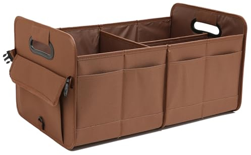 AOKJOY Car Trunk Organizer, Brown, Foldable, Non-slip, Adjustable, Multiple Compartments, 600D Oxford Cloth Material