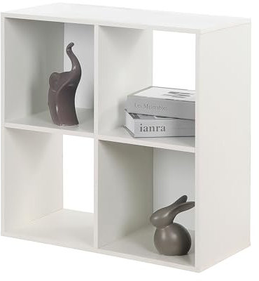 PACHIRA 4 Cube Wood Bookcase Dark Brown, Stackable Cube Unit Freestanding Bookshelf Storage Shelf For Books CDs Clothes Storage Cube Unit For Living Room Bedroom Hallway Office