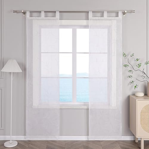 ESLIR Schiebegardinen Voile Flächenvorhänge Set 2er Schiebevorhang Wohnzimmer Gardinen mit Schlaufen Transparent Vorhang Kreisförmige Stickereimuster Violett BxH 57x145cm 2 Stück
