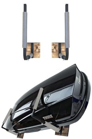 QLS Dachbox Verstellbarer Wandhalter 33-57 cm BOX1 grau zur Aufbewahrung von Dachkoffer Gartengeräte Skibox Sportgeräte Surfbrett iSUP Holz Stahl