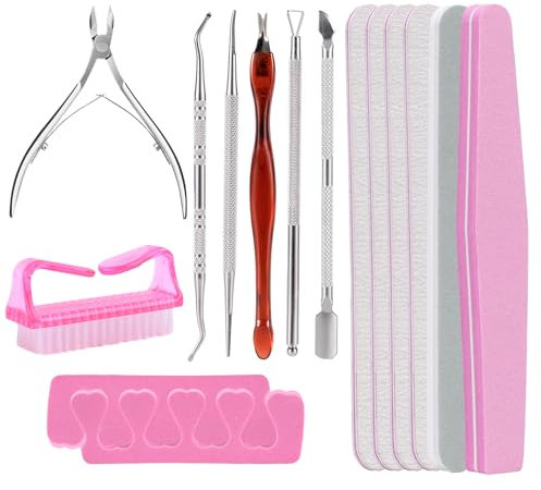 15 pcs Limes a Ongles et Pousse Cuticule Brosse à Ongles Kit d'élimination des Ongles pour Les Salons De Manucure, Le Diy Nail Art à La Maison