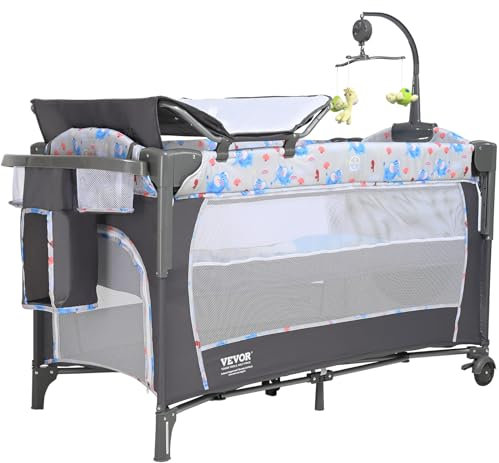 VEVOR Lit Bébé Charge jusqu’à 35 kg Berceau Cododo Pliant Lit Parapluie avec Table à Langer Roulettes Moustiquaire Respirante Jouets Ouverture Latérale Lit d'Appoint avec Accessoires pour Nouveau-né