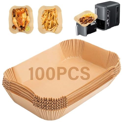 Snewvie 100PCS Air Fryer Liners Suitable for Ninja Foodi Max Af451uk Dual Zone,Disposable Air Fryer Parchment Paper Liner Rectangle, Oil and Water Proof, Air Fryer Liners