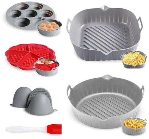 7 Piezas Molde Silicona Freidora de Aire Tanto Para Salado, Como Para Dulce. Accesorios Freidora sin Aceite Antiadherente Para Todo Tipo de Usos: Fritos, Cocidos, Cupcakes, Gofres, etc.