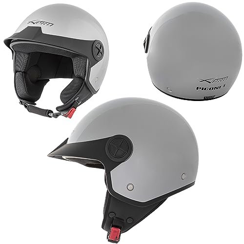 A-Pro Motorradhelm Quad Roller Offenes Jet Helm Custom ECE 22 06 Polierten Silber XXL
