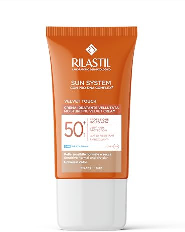 Rilastil Velvet Touch 50+ Samtige Feuchtigkeitscreme, getönte Gesichts-Sonnencreme, Universalton, 50 ml