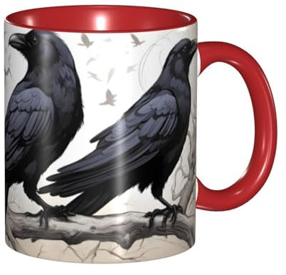 YYHWHJDE ColorName Tasse en céramique double couleur pour cappuccino, latte, céréales, yaourt, lait, boissons chaudes ou froides, four à micro-ondes, imprimé corbeaux noirs