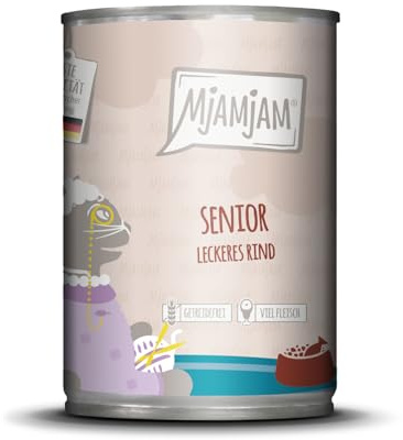 MjAMjAM - Premium Nassfutter für Katzen - Senior – Leckeres Rind, 1er Pack (1x400g), getreidefrei