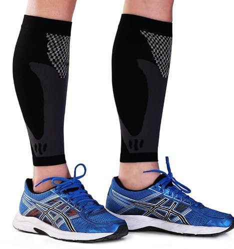 FairyPeach Manchon Compression Mollet, Bas de Contention Sans Piedc Femme Homme, Chaussettes de Contention pour Sport Course Jogging Vélo Fitness Exercise, pour Sport Jogging Vélo Exercise (Noir L)