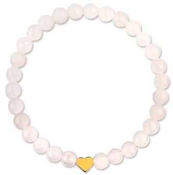 Onperpoe Rosenquarz Armband Echt mit 8mm Perlen und Edelstahlherz Verschiedene Längen Heilstein Kette Rosenquarz Edelstein Armband Glücksbringer Armband Geschenk Spiritueller Schmuck Damen
