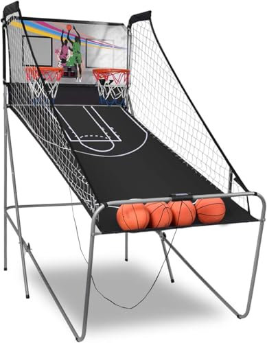 FANTASK 8 in 1 Basketballmaschine, elektrischer Basketballständer faltbar, Luftpumpe & 8 Spielmodi, Schießmaschine mit 4 Bällen, Arcade Basketball Kinderspiele, Grau