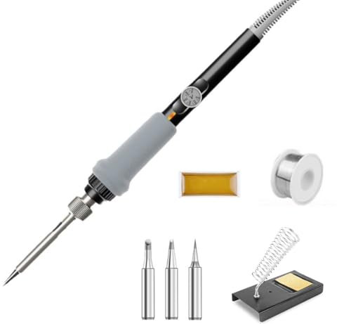Lötkolben Set, 60W Lötset mit Einstellbarer Temperatur Schalter 200℃-500℃ mit ON/OFF und Lötdraht 3 Lötspitzen Lötkolbenständer, Kabelgebunden Lötkolben für Reparatur des Schweißens
