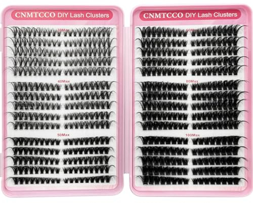 CNMTCCO Individual Eyelashes 570pcs Natural Cluster Lashes D Curl Fluffy Lash Clusters Wispy Individual Lashes Cluster for DIY Lash Extensions at Home (8-16mm 30+40+50+60+80+100D) (Mix)