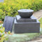 Warmiehomy Solar Powered Water Feature, 2 Tier Basin Solar Fountain with LED Lights & Pump, Zen Stone Bowl Cascading Waterfall Ornament Outdoor, Bird Bath Garden Decor Water Features, 50 x 50 x 41 CM