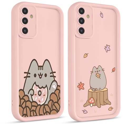 2 Stück Handyhülle für Samsung Galaxy A16 5G 6.7, Anime Cartoon Cute Katze Pusheen Cat Manga Muster mit Weich TPU Silikon Schutzhülle Kawaii Case Stoßfest Kratzfest Bumper Cover, Blätter