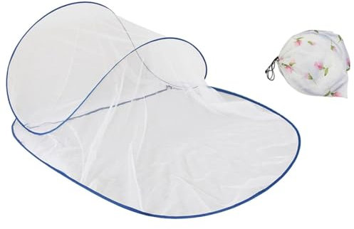 Moustiquaire de voyage, pliable, pour lit double, avec bord bleu, 140 x 50 x 45 cm, grande moustiquaire, pour la maison, l'école et le camping, cadeau pratique pour toutes les occasions