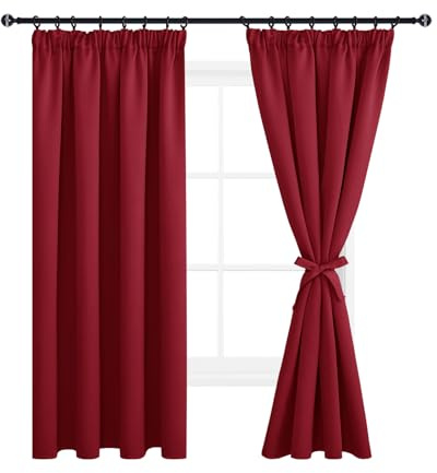 DWCN Rot Gardinen Blickdicht Vorhänge Kräuselband Verdunklungsvorhänge | 2er Set H160 x B140 cm, Vorhänge Wohnzimmer Schlafzimmer Thermogardine Kälteschutz Wämreisolierende mit Vorhang-Krawatten