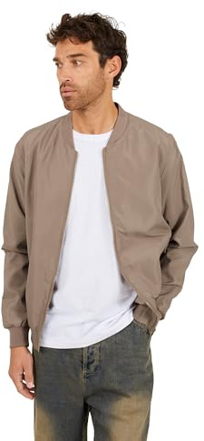 BRAVE SOUL Mens Bomber Jacket Smart Casual Full Zip Up Long Sleeve 100% Polyester Outdoor Jacket for Men, Taupe Colour, Size- M