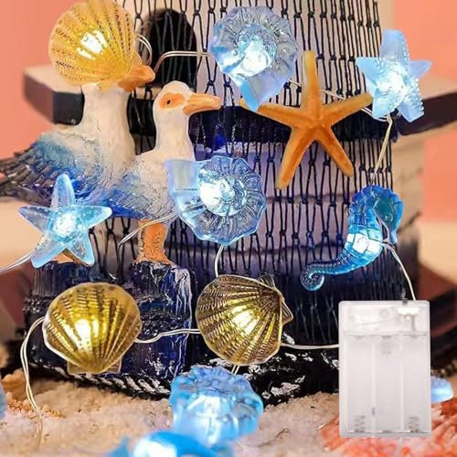ENLACE Lichterkette Meerestiere, 3M 30 LED Seepferdchen Seestern Wellhornschnecken Muschel Lichterkette, Lichterkette Kinderzimmer, Maritime Lichterkette für Kinderzimmer Hochzeit Party Deko