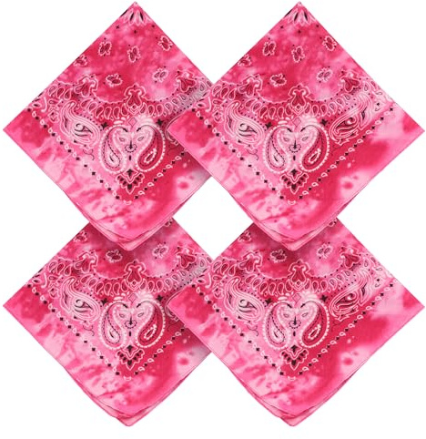 Chaks - Bandana 4er Set Rosa, Halstuch, Kopftuch, Paisley Muster | Haarband und Tuch 54 x 54 cm, 4 Bandanas für Festival, Karneval, Alltag und Western Outfit