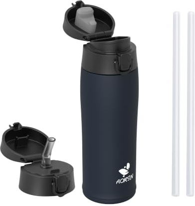AORIN Gourde Isotherme, 500ml Bouteille Isotherme avec 2 Couvercles, Gourde Enfant en Acier Inox 18/8, Gourde Sport Anti-Fuite, Mug Isotherme sans BPA pour Sport, Extérieur et Quotidien