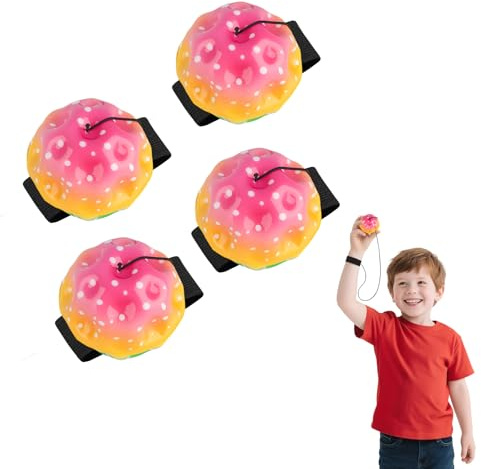 STEFUEWILL17 4 Stücke Springball mit Schnur Kinder - Ball Mit Schn, Ball an Schnur Kinder, Bounce Balls, Ballmit Gummiband, Sport Spielzeug, Handgelenkübungen