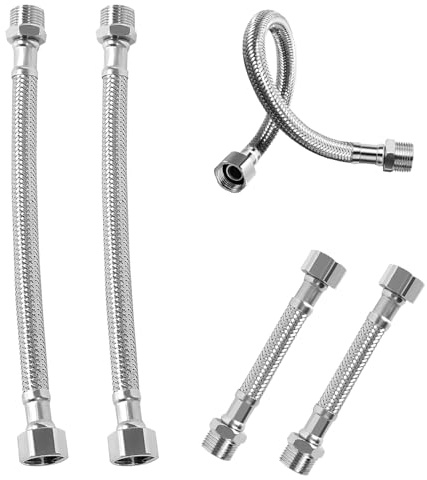 4 Stück 1/2 Zoll Flexschlauch 20cm, 304 Edelstahl Wasserhahn Schlauch Umflechtung Flexibler Panzerschlauch Armaturenschlauch für Wasserhahn Waschmaschine Duschkopf Toilette(20.5cm/10.5cm)