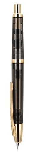 Jinhao 20 Series Press Fountain Pen, Transparent Black Retractable Medium Nib with Ink Converter Set (Golden Clip)