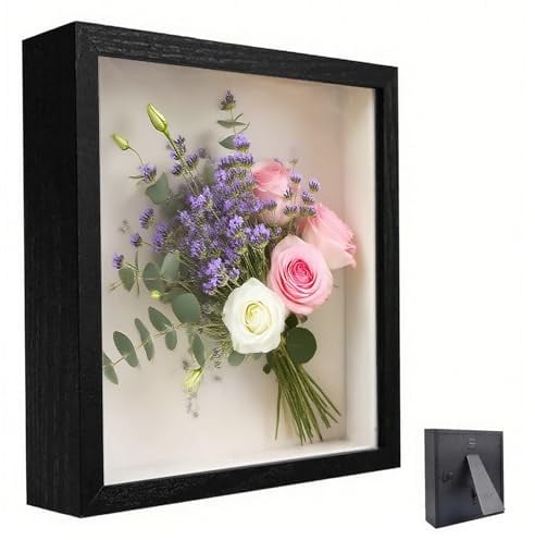Fotoram i trä, rektangulär, att fylla – 30 x 40 cm – med transparent akrylplatta – 3 cm djup ram för 3D-föremål, för souvenirer, bröllopsgåvor (svart)