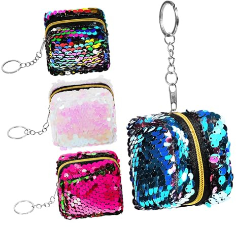 Gatuida 4 pièces Mini Porte-Monnaie Fille Réversible Paillettes Colorées Zippé Petit Portefeuille Femme Change Sac Organisateur