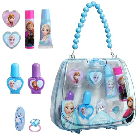 Disney Frozen Beauty Handtäschchen für Kinder – Schminkset mit Anna & ELSA | ellack, Lipgloss, Ring & Lidschatten – Umhängetasche mit Frozen Motiv