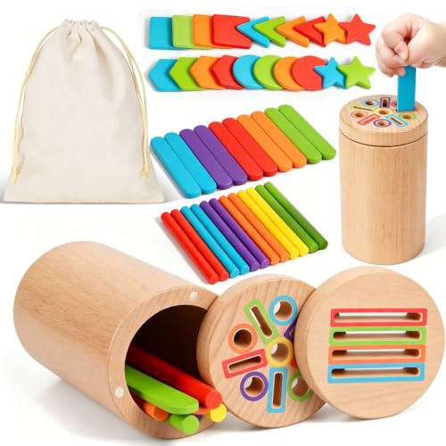 Juguete Montessori 1 2 3 Años, Juego Educativo 1 Año Montessori Madera, Juego de Clasificación de Colores y Formas, Motricidad Fina Bebé, Juguete Sensorial, Regalo Cumpleaños Navidad para Niños