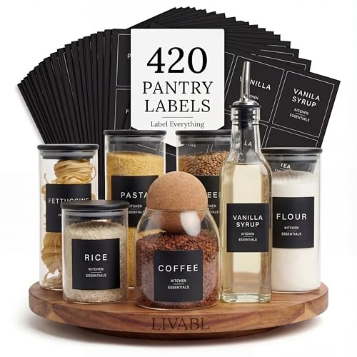 Livabl Pantry Labels for Jars, 420 Black Minimalist Food Label Stickers