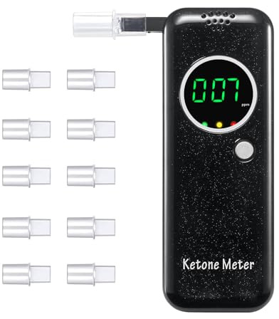 Testeur respiratoire portable pour la cétonémie, appareil numérique de mesure de la cétonémie, testeur de cétose respiratoire pour déterminer le statut cétonique, avec 10 embouts buccaux