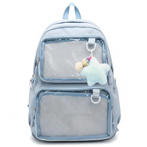 Bemonew Pin-Rucksack Kawaii-Rucksack mit Pin-Displayfenstern für Anime & Cosplay Ita-Taschen mit Sternenanhänger und geräumigem Fach für Schule und Reisen