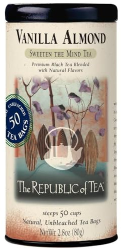 The Republic of Tea - Vanilla Almond Black Tea Tin, 50 Tea Bags, Naturally Caffeinated