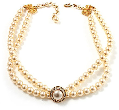 Collana 2 fili di perle imitazione, nozze laccetto (crema chiaro, dorato).