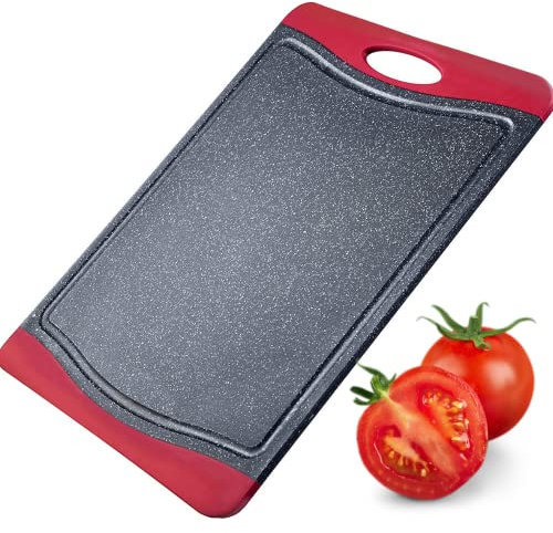 Westmark Tabla para cortar, Con ranura para el jugo, Antideslizante y apta para cuchillas, Superficie de corte: 29 x 20 x 1 cm, Aspecto de granito, Plástico, Antracita/rojo, 6215224G