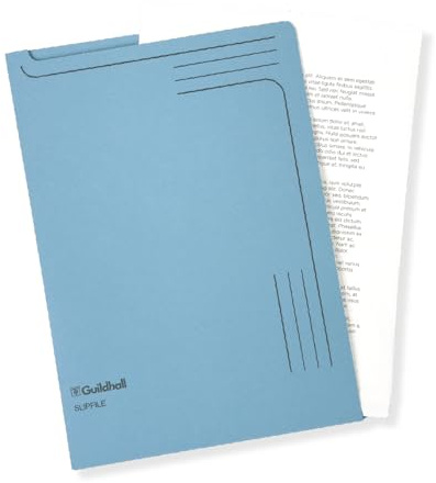 Exacompta - Ref 4601Z - Guildhall - Slip file, 315 x 230mm, 230gsm Filing Board, Top & Side Openings, Printed Space for Titles, Holds Approx. 50 Sheets of A4 Paper - Blue, Pack of 50