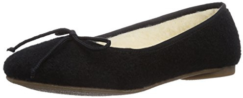 kitz-pichler Damen Ballerina Hausschuhe aus 100% Schurwolle Schwarz, 38