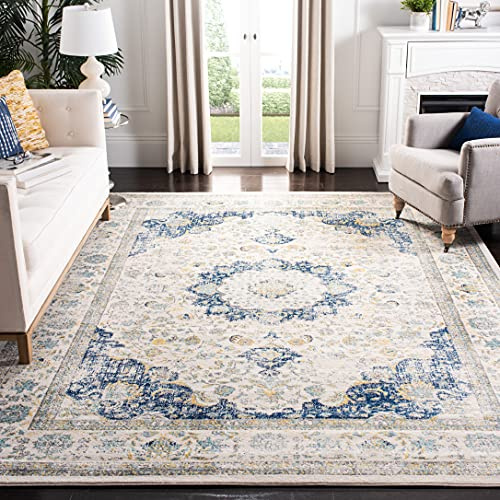 SAFAVIEH Area Rug 8x10 - Evoke Collection - Large - Ivory & Blue, Shabby Chic Oriental Medallion Design, Non-Shedding & Easy to Clean, Ideal for Living Room, Bedroom, Dining Space (EVK220C)