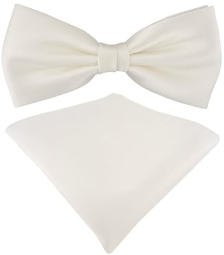 TigerTie Satin Fliege Einstecktuch in cremeweiss Uni einfarbig + Aufbewahrungsbox