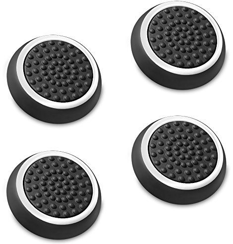 Fosmon (4 Paquete / 2 Par Analog Controller Silicona Palo Grips Cap Joystick Thumb Stick Funda para Playstation 4 / PS4 Dualshock, PS3, Xbox One/One X, Xbox 360 y Wii U Gamepad (Negro/Blanco)